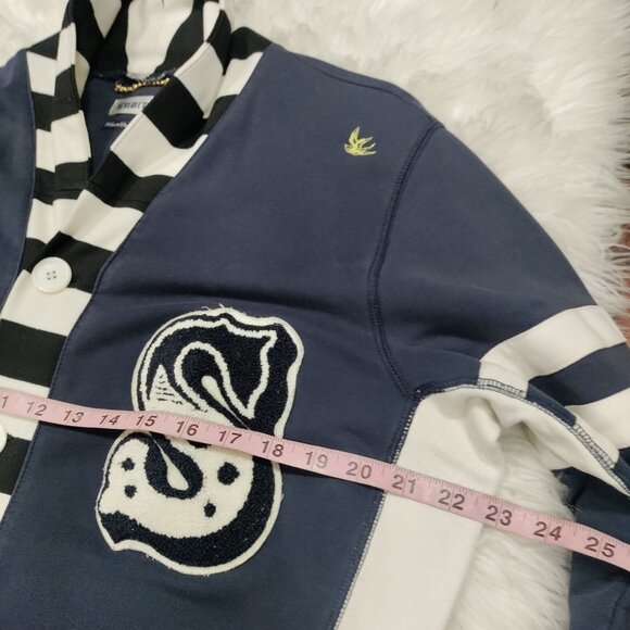 Sabit NYC Black And White Striped Trim Navy Blue Button Front Cardigan Men's XL - Picture 15 of 16